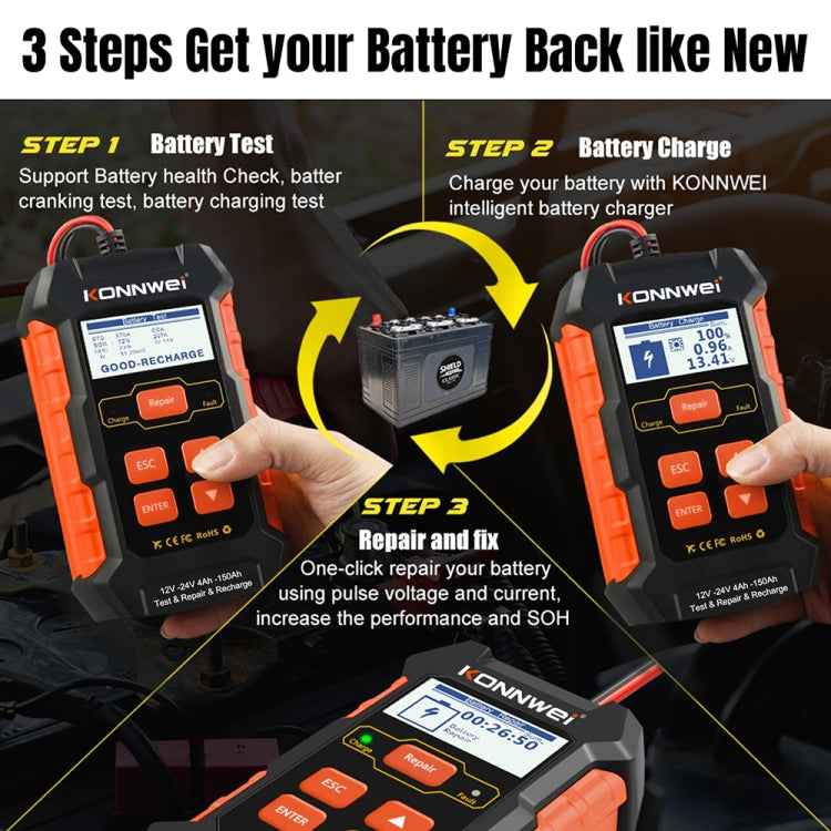 KONNWEI KW520 12V / 24V 3 in 1 Car Battery Tester with Detection & Repair & Charging Function