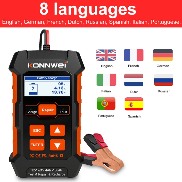 KONNWEI KW520 12V / 24V 3 in 1 Car Battery Tester with Detection & Repair & Charging Function