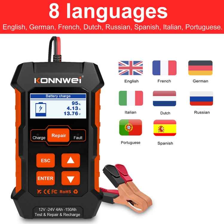 KONNWEI KW520 12V / 24V 3 in 1 Car Battery Tester with Detection & Repair & Charging Function