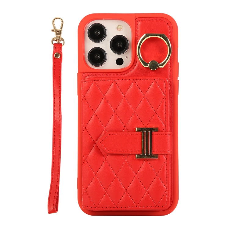 Horizontal Card Bag Ring Holder Phone Case with Dual Lanyard, For iPhone 14 Plus, For iPhone 14, For iPhone 14 Pro, For iPhone 14 Pro Max, For iPhone 13 Pro Max, For iPhone 13 Pro