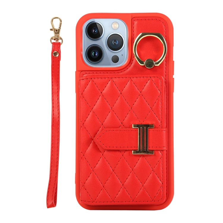 Horizontal Card Bag Ring Holder Phone Case with Dual Lanyard, For iPhone 14 Plus, For iPhone 14, For iPhone 14 Pro, For iPhone 14 Pro Max, For iPhone 13 Pro Max, For iPhone 13 Pro