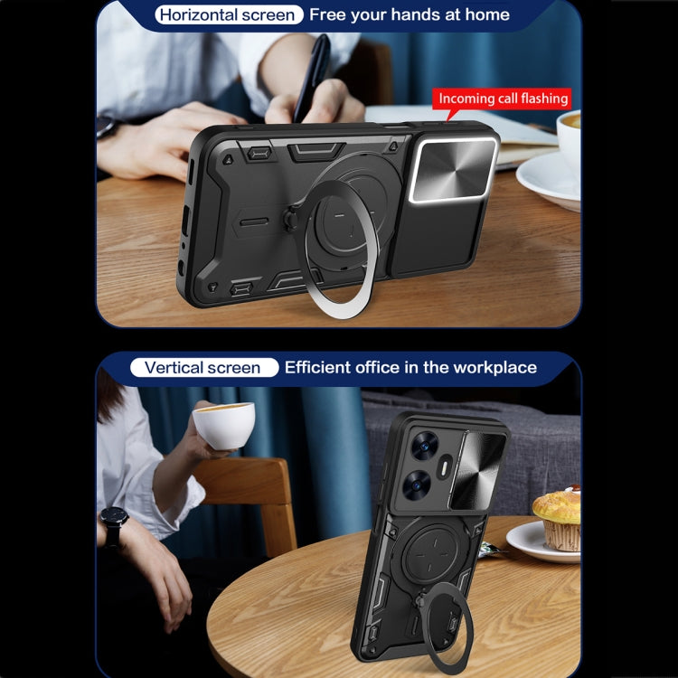 CD Texture Sliding Camshield Magnetic Holder Phone Case, For Realme C55 4G, For Realme GT3 5G, For Realme 10 Pro+ 5G, For Realme C35, For Realme C21 / C20 / C11 2021