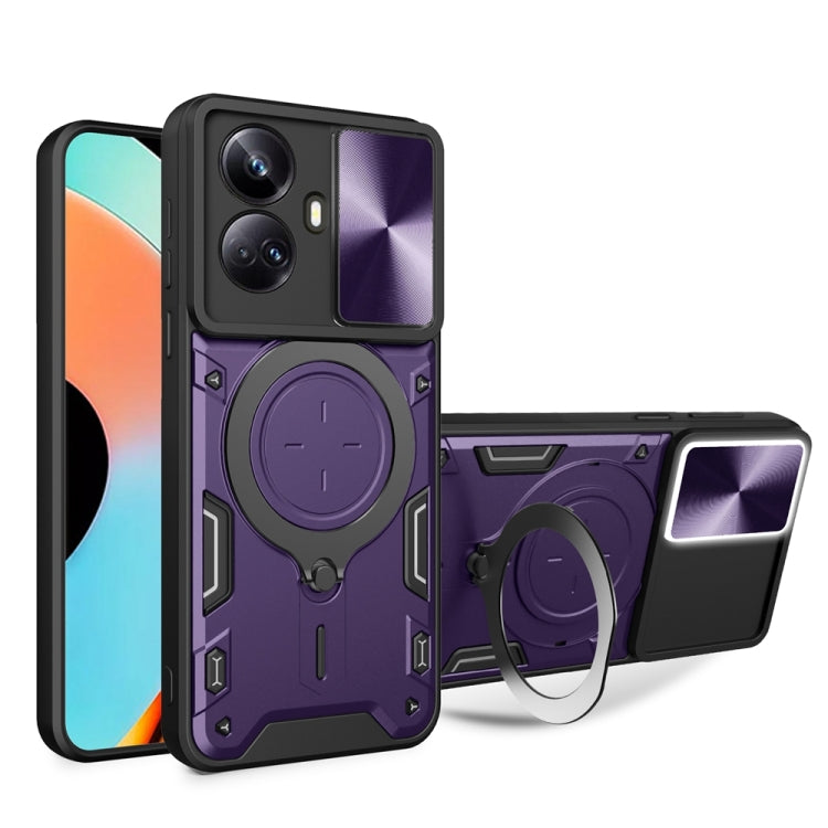CD Texture Sliding Camshield Magnetic Holder Phone Case, For Realme C55 4G, For Realme GT3 5G, For Realme 10 Pro+ 5G, For Realme C35, For Realme C21 / C20 / C11 2021