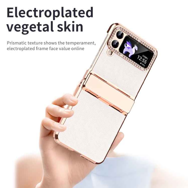 Plated Plain Leather Folding Phone Case with Hinge