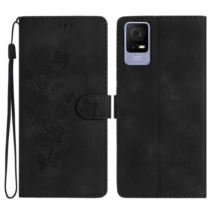 Flower Butterfly Embossing Pattern Leather Phone Case, For TCL 405 / 406 / 408, For TCL 40 SE