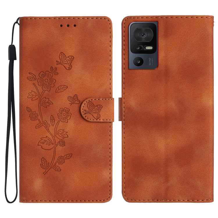 Flower Butterfly Embossing Pattern Leather Phone Case, For TCL 405 / 406 / 408, For TCL 40 SE