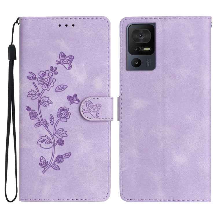 Flower Butterfly Embossing Pattern Leather Phone Case, For TCL 405 / 406 / 408, For TCL 40 SE