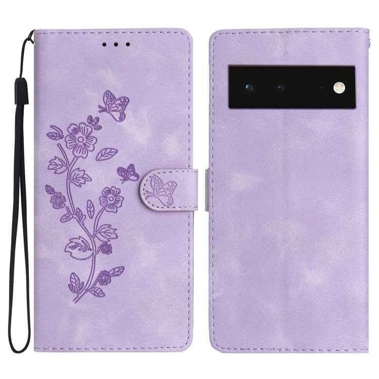 Flower Butterfly Embossing Pattern Leather Phone Case, For Google Pixel 6