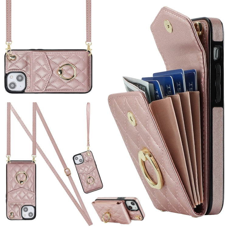 Rhombic Texture Card Bag Phone Case with Long Lanyard, For iPhone 15 Pro, For iPhone 15 Plus, For iPhone 15, For iPhone 14 Plus, For iPhone 14, For iPhone 14 Pro