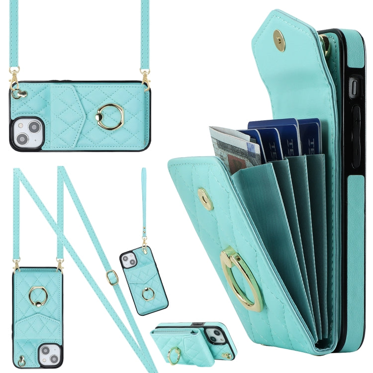 Rhombic Texture Card Bag Phone Case with Long Lanyard, For iPhone 15 Pro, For iPhone 15 Plus, For iPhone 15, For iPhone 14 Plus, For iPhone 14, For iPhone 14 Pro