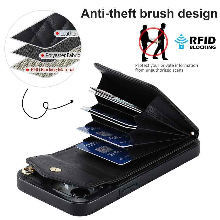 Rhombic Texture Card Bag Phone Case with Long Lanyard, For iPhone 14 Pro Max, For iPhone 13 Pro Max, For iPhone 13 Pro, For iPhone 13, For iPhone 12 / 12 Pro, For iPhone 12 Pro Max
