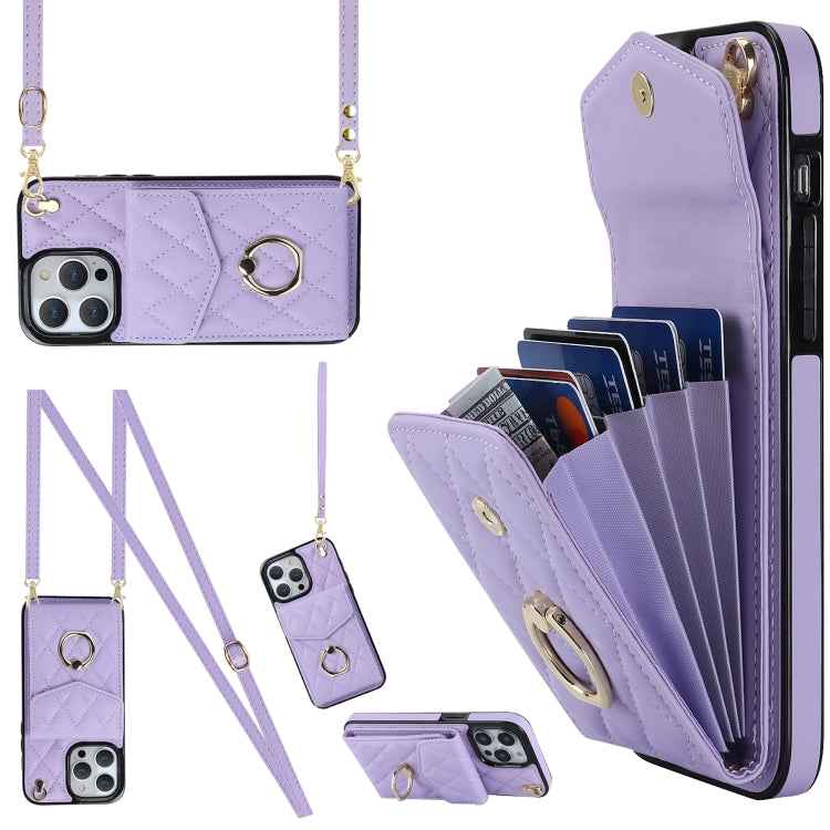 Rhombic Texture Card Bag Phone Case with Long Lanyard, For iPhone 14 Pro Max, For iPhone 13 Pro Max, For iPhone 13 Pro, For iPhone 13, For iPhone 12 / 12 Pro, For iPhone 12 Pro Max