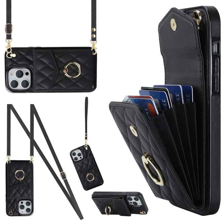 Rhombic Texture Card Bag Phone Case with Long Lanyard, For iPhone 14 Pro Max, For iPhone 13 Pro Max, For iPhone 13 Pro, For iPhone 13, For iPhone 12 / 12 Pro, For iPhone 12 Pro Max