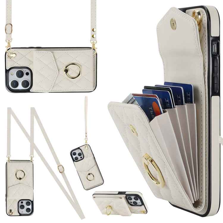 Rhombic Texture Card Bag Phone Case with Long Lanyard, For iPhone 14 Pro Max, For iPhone 13 Pro Max, For iPhone 13 Pro, For iPhone 13, For iPhone 12 / 12 Pro, For iPhone 12 Pro Max