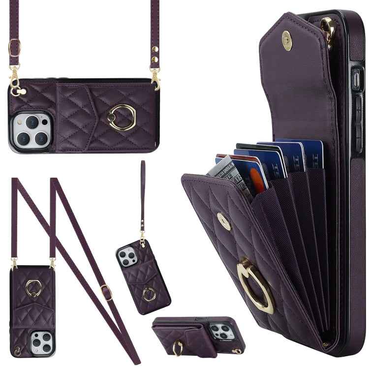 Rhombic Texture Card Bag Phone Case with Long Lanyard, For iPhone 14 Pro Max, For iPhone 13 Pro Max, For iPhone 13 Pro, For iPhone 13, For iPhone 12 / 12 Pro, For iPhone 12 Pro Max
