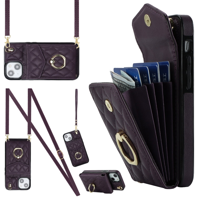 Rhombic Texture Card Bag Phone Case with Long Lanyard, For iPhone 14 Pro Max, For iPhone 13 Pro Max, For iPhone 13 Pro, For iPhone 13, For iPhone 12 / 12 Pro, For iPhone 12 Pro Max