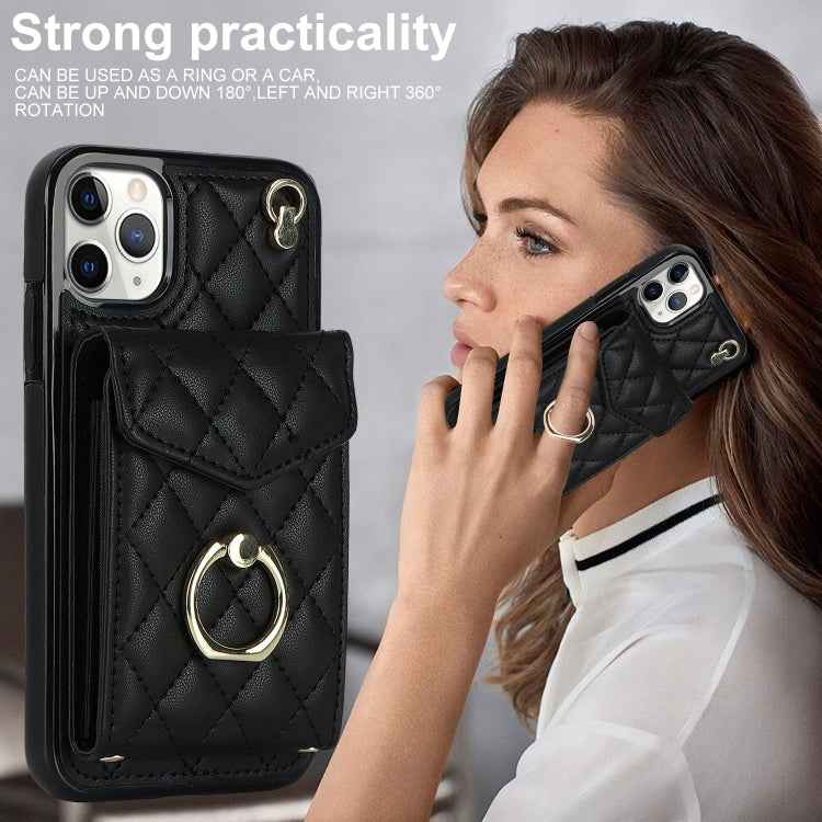 Rhombic Texture Card Bag Phone Case with Long Lanyard, For iPhone 11 Pro Max, For iPhone 11, For iPhone 11 Pro, For iPhone XR, For iPhone XS Max