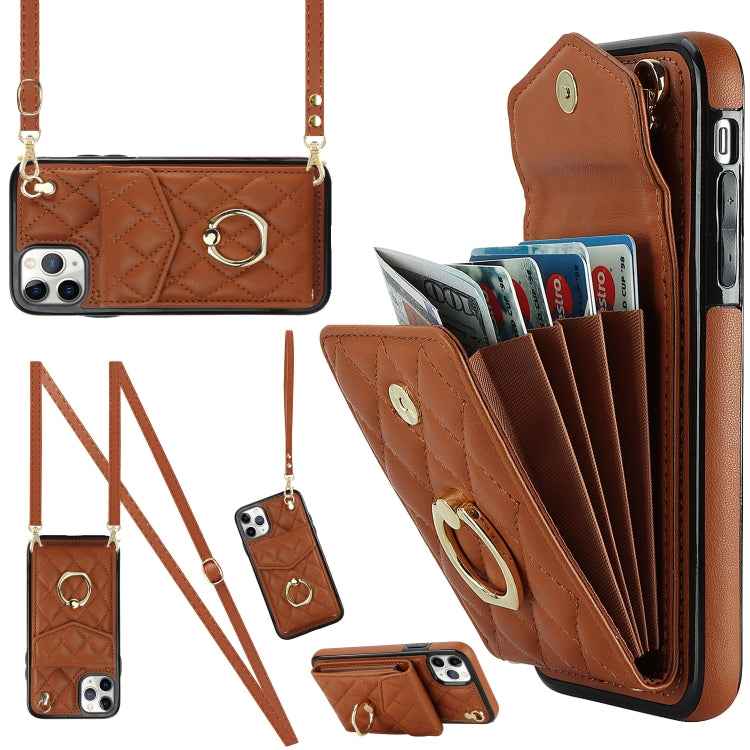 Rhombic Texture Card Bag Phone Case with Long Lanyard, For iPhone 11 Pro Max, For iPhone 11, For iPhone 11 Pro, For iPhone XR, For iPhone XS Max