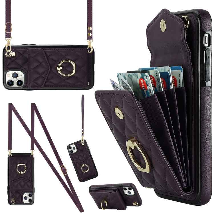 Rhombic Texture Card Bag Phone Case with Long Lanyard, For iPhone 11 Pro Max, For iPhone 11, For iPhone 11 Pro, For iPhone XR, For iPhone XS Max
