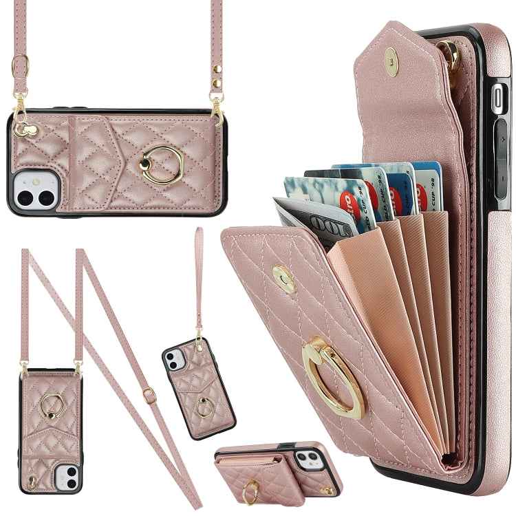Rhombic Texture Card Bag Phone Case with Long Lanyard, For iPhone 11 Pro Max, For iPhone 11, For iPhone 11 Pro, For iPhone XR, For iPhone XS Max