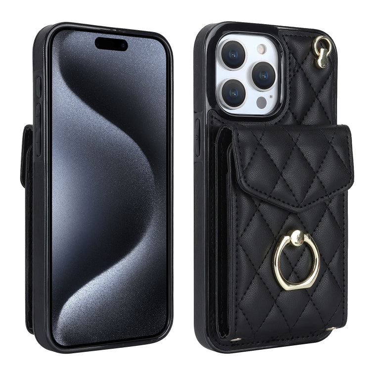 Rhombic Texture Card Bag Phone Case with Long Lanyard, For iPhone 17e / 16e, For iPhone 17 Pro Max, For iPhone 17 Pro, For iPhone 17, For iPhone Air, For iPhone 15 Pro Max