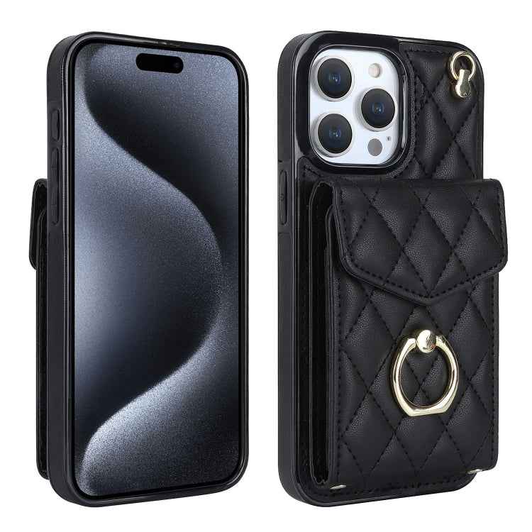 Rhombic Texture Card Bag Phone Case with Long Lanyard, For iPhone 15 Pro, For iPhone 15 Plus, For iPhone 15, For iPhone 14 Plus, For iPhone 14, For iPhone 14 Pro