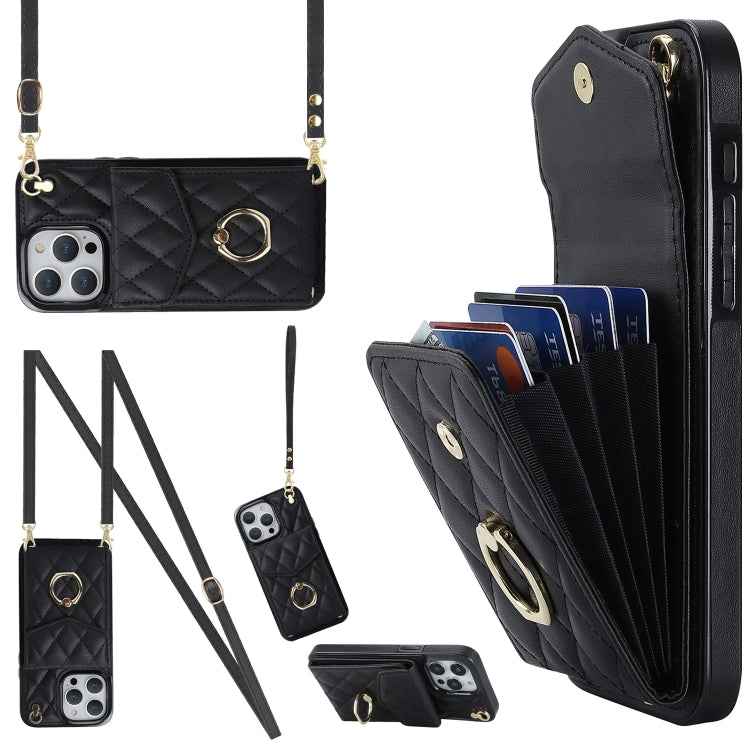 Rhombic Texture Card Bag Phone Case with Long Lanyard, For iPhone 15 Pro, For iPhone 15 Plus, For iPhone 15, For iPhone 14 Plus, For iPhone 14, For iPhone 14 Pro