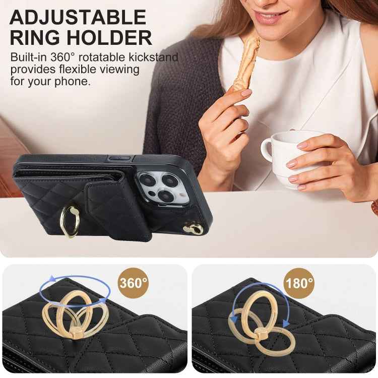 Rhombic Texture Card Bag Phone Case with Long Lanyard, For iPhone 15 Pro, For iPhone 15 Plus, For iPhone 15, For iPhone 14 Plus, For iPhone 14, For iPhone 14 Pro