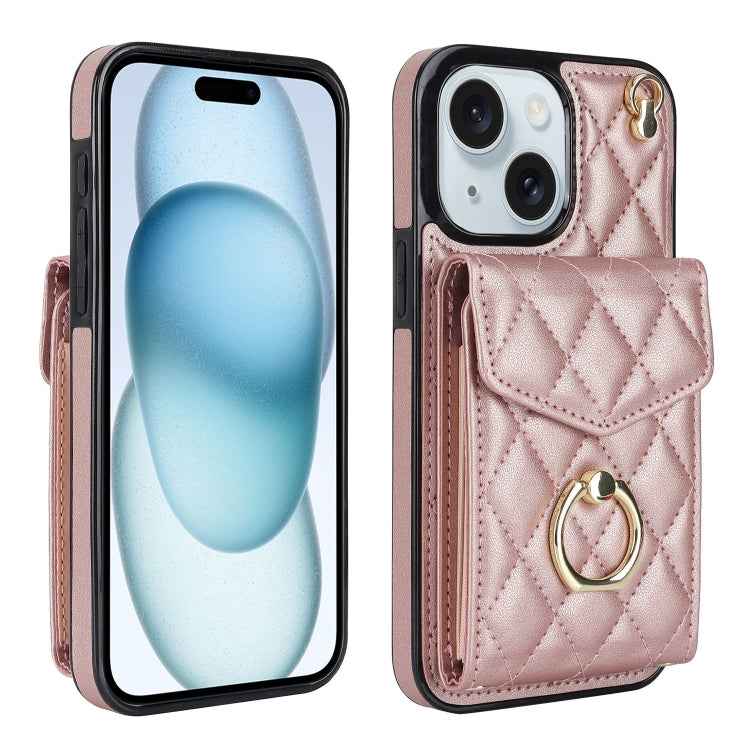 Rhombic Texture Card Bag Phone Case with Long Lanyard, For iPhone 15 Pro, For iPhone 15 Plus, For iPhone 15, For iPhone 14 Plus, For iPhone 14, For iPhone 14 Pro