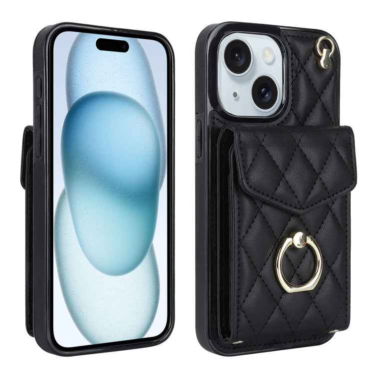 Rhombic Texture Card Bag Phone Case with Long Lanyard, For iPhone 15 Pro, For iPhone 15 Plus, For iPhone 15, For iPhone 14 Plus, For iPhone 14, For iPhone 14 Pro