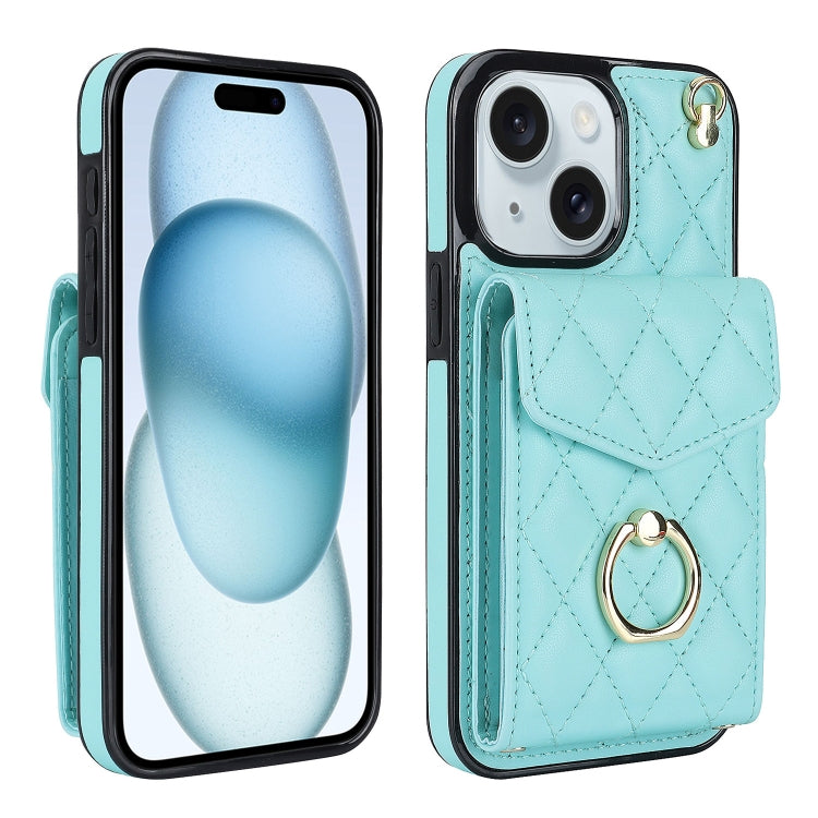 Rhombic Texture Card Bag Phone Case with Long Lanyard, For iPhone 15 Pro, For iPhone 15 Plus, For iPhone 15, For iPhone 14 Plus, For iPhone 14, For iPhone 14 Pro