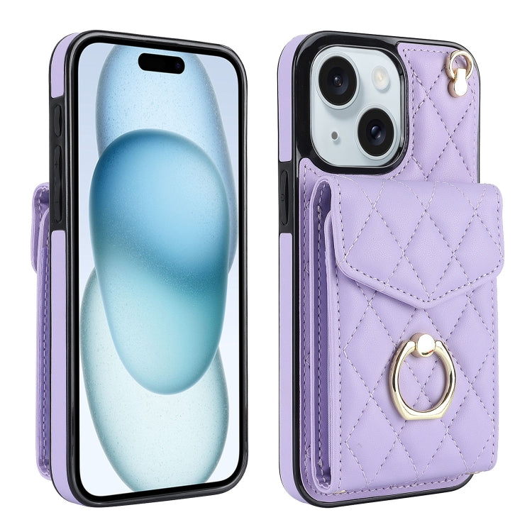 Rhombic Texture Card Bag Phone Case with Long Lanyard, For iPhone 15 Pro, For iPhone 15 Plus, For iPhone 15, For iPhone 14 Plus, For iPhone 14, For iPhone 14 Pro
