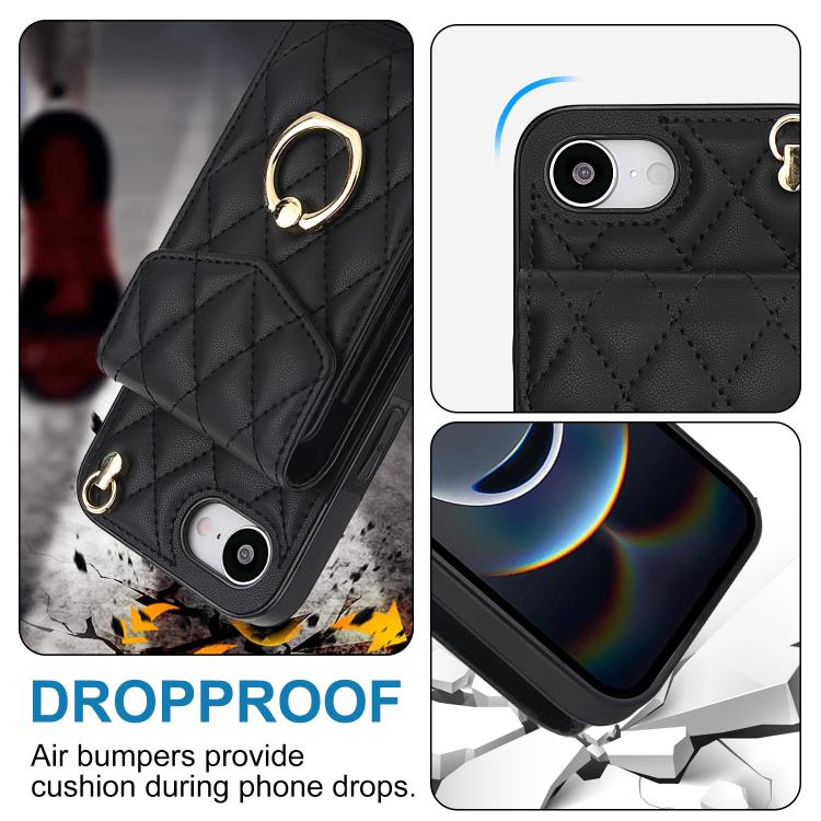 Rhombic Texture Card Bag Phone Case with Long Lanyard, For iPhone 17e / 16e, For iPhone 17 Pro Max, For iPhone 17 Pro, For iPhone 17, For iPhone Air, For iPhone 15 Pro Max