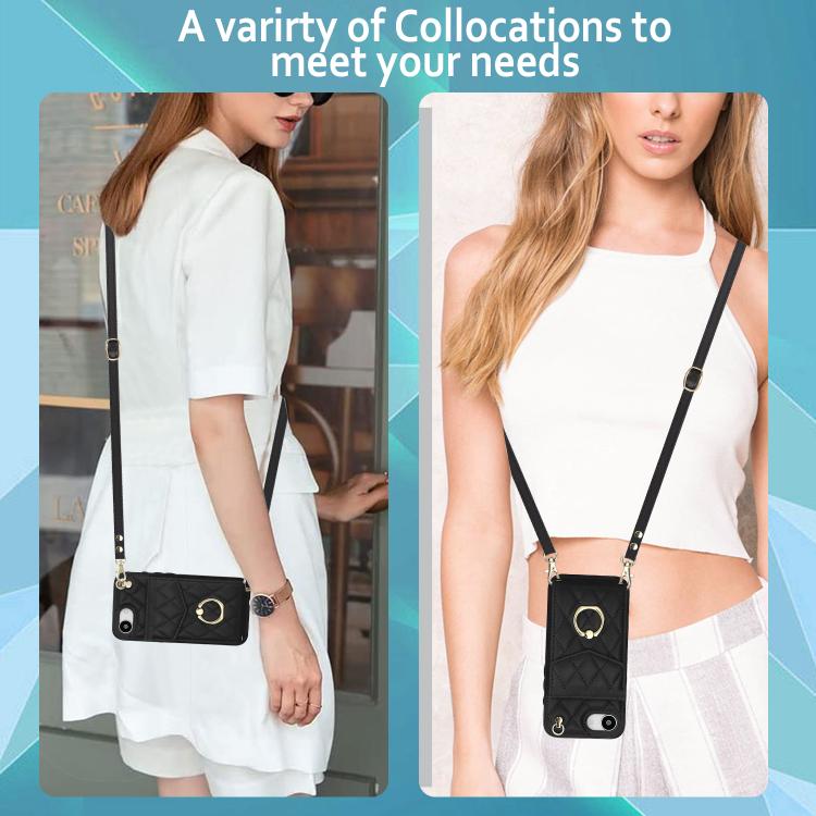 Rhombic Texture Card Bag Phone Case with Long Lanyard, For iPhone 17e / 16e, For iPhone 17 Pro Max, For iPhone 17 Pro, For iPhone 17, For iPhone Air, For iPhone 15 Pro Max
