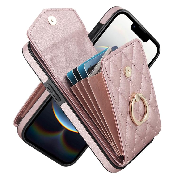 Rhombic Texture Card Bag Phone Case with Long Lanyard, For iPhone 17e / 16e, For iPhone 17 Pro Max, For iPhone 17 Pro, For iPhone 17, For iPhone Air, For iPhone 15 Pro Max