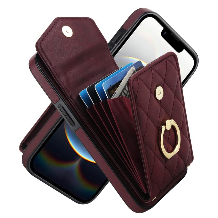 Rhombic Texture Card Bag Phone Case with Long Lanyard, For iPhone 17e / 16e, For iPhone 17 Pro Max, For iPhone 17 Pro, For iPhone 17, For iPhone Air, For iPhone 15 Pro Max