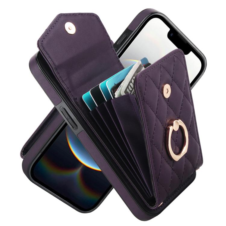 Rhombic Texture Card Bag Phone Case with Long Lanyard, For iPhone 17e / 16e, For iPhone 17 Pro Max, For iPhone 17 Pro, For iPhone 17, For iPhone Air, For iPhone 15 Pro Max