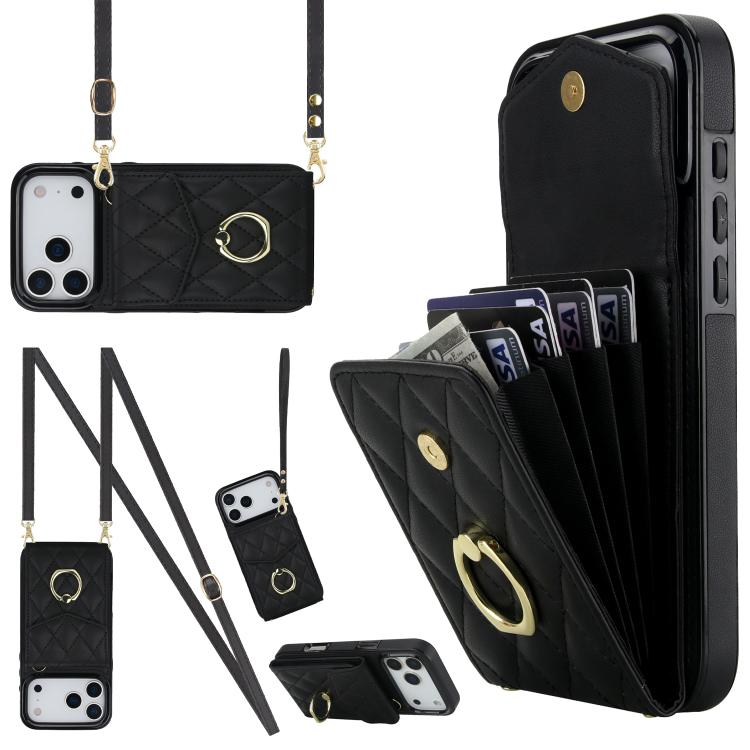 Rhombic Texture Card Bag Phone Case with Long Lanyard, For iPhone 17e / 16e, For iPhone 17 Pro Max, For iPhone 17 Pro, For iPhone 17, For iPhone Air, For iPhone 15 Pro Max