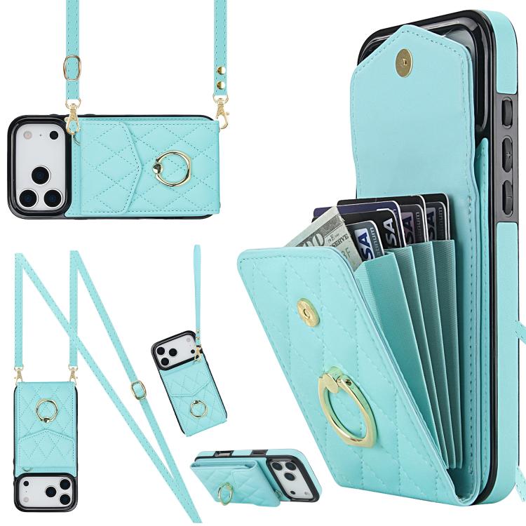 Rhombic Texture Card Bag Phone Case with Long Lanyard, For iPhone 17e / 16e, For iPhone 17 Pro Max, For iPhone 17 Pro, For iPhone 17, For iPhone Air, For iPhone 15 Pro Max