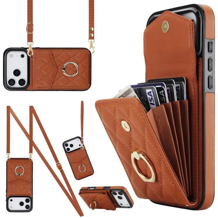 Rhombic Texture Card Bag Phone Case with Long Lanyard, For iPhone 17e / 16e, For iPhone 17 Pro Max, For iPhone 17 Pro, For iPhone 17, For iPhone Air, For iPhone 15 Pro Max