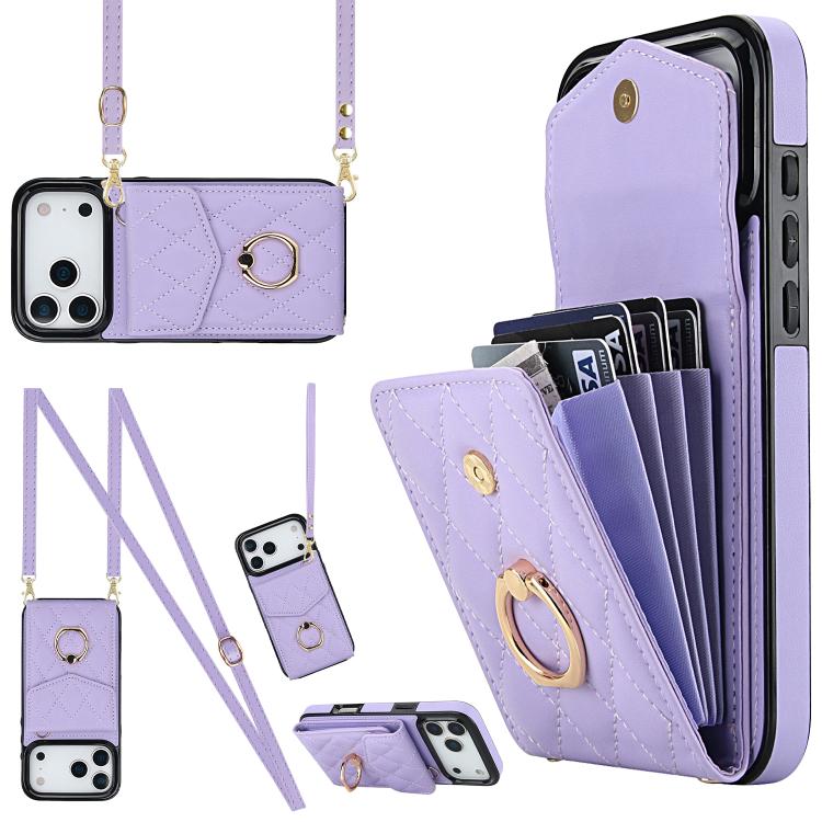 Rhombic Texture Card Bag Phone Case with Long Lanyard, For iPhone 17e / 16e, For iPhone 17 Pro Max, For iPhone 17 Pro, For iPhone 17, For iPhone Air, For iPhone 15 Pro Max