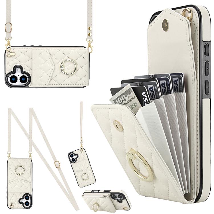 Rhombic Texture Card Bag Phone Case with Long Lanyard, For iPhone 17e / 16e, For iPhone 17 Pro Max, For iPhone 17 Pro, For iPhone 17, For iPhone Air, For iPhone 15 Pro Max