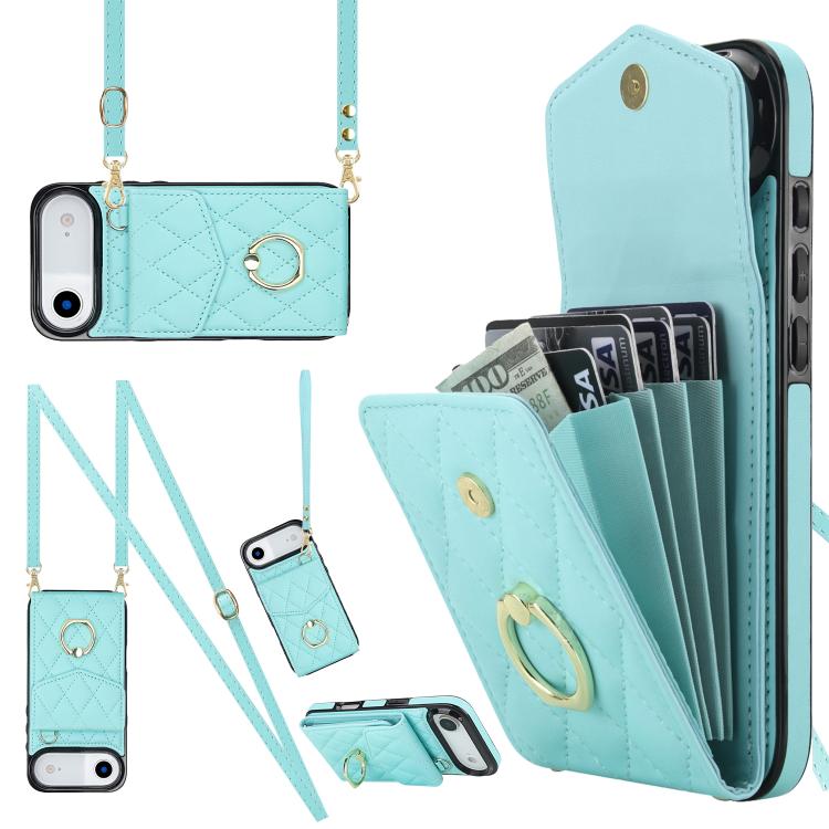 Rhombic Texture Card Bag Phone Case with Long Lanyard, For iPhone 17e / 16e, For iPhone 17 Pro Max, For iPhone 17 Pro, For iPhone 17, For iPhone Air, For iPhone 15 Pro Max