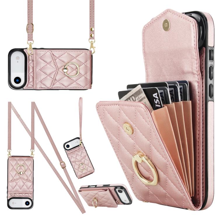 Rhombic Texture Card Bag Phone Case with Long Lanyard, For iPhone 17e / 16e, For iPhone 17 Pro Max, For iPhone 17 Pro, For iPhone 17, For iPhone Air, For iPhone 15 Pro Max