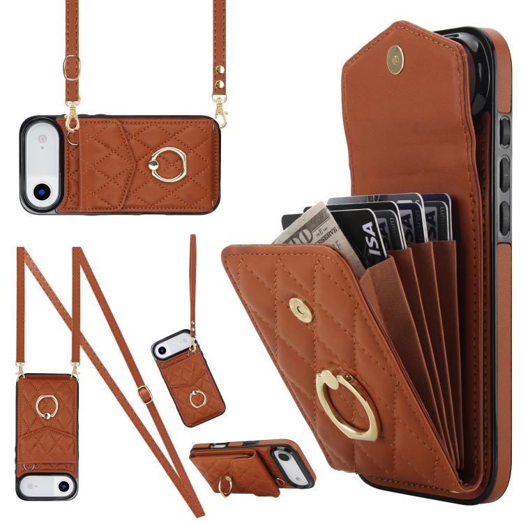 Rhombic Texture Card Bag Phone Case with Long Lanyard, For iPhone 17e / 16e, For iPhone 17 Pro Max, For iPhone 17 Pro, For iPhone 17, For iPhone Air, For iPhone 15 Pro Max