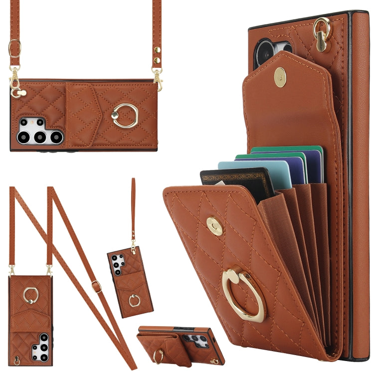 Rhombic Texture Card Bag Phone Case with Long Lanyard, For Samsung Galaxy S26+ 5G, For Samsung Galaxy S26 Ultra 5G, For Samsung Galaxy S26 5G, For Samsung Galaxy S25 Edge 5G, For Samsung Galaxy S24 Ultra 5G, For Samsung Galaxy S24+ 5G