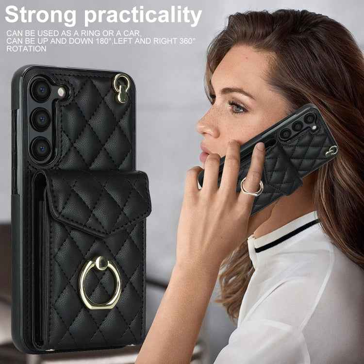 Rhombic Texture Card Bag Phone Case with Long Lanyard, For Samsung Galaxy S24 5G, For Samsung Galaxy A54 5G, For Samsung Galaxy S23 Ultra 5G, For Samsung Galaxy S23+ 5G, For Samsung Galaxy S23 5G, For Samsung Galaxy Note20 Ultra