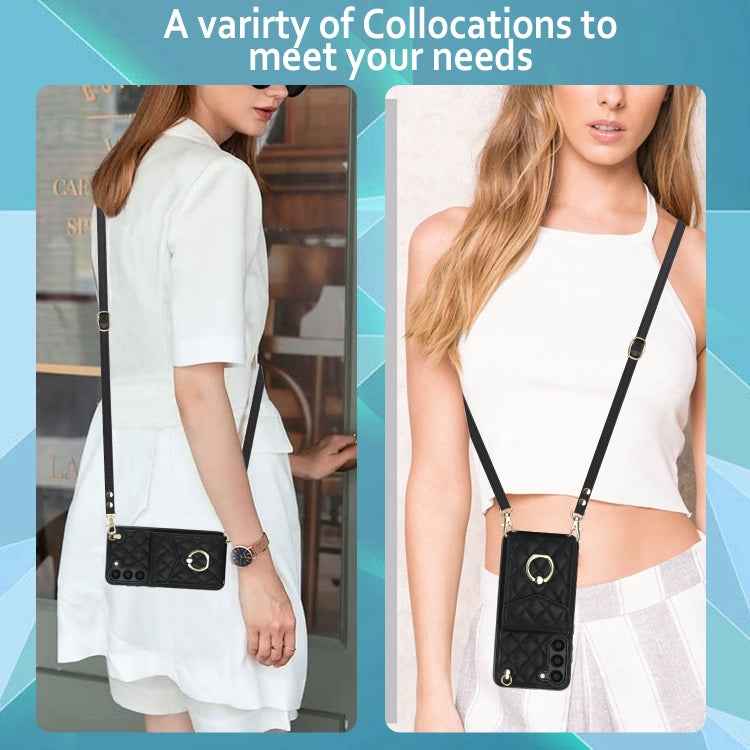 Rhombic Texture Card Bag Phone Case with Long Lanyard, For Samsung Galaxy S24 5G, For Samsung Galaxy A54 5G, For Samsung Galaxy S23 Ultra 5G, For Samsung Galaxy S23+ 5G, For Samsung Galaxy S23 5G, For Samsung Galaxy Note20 Ultra