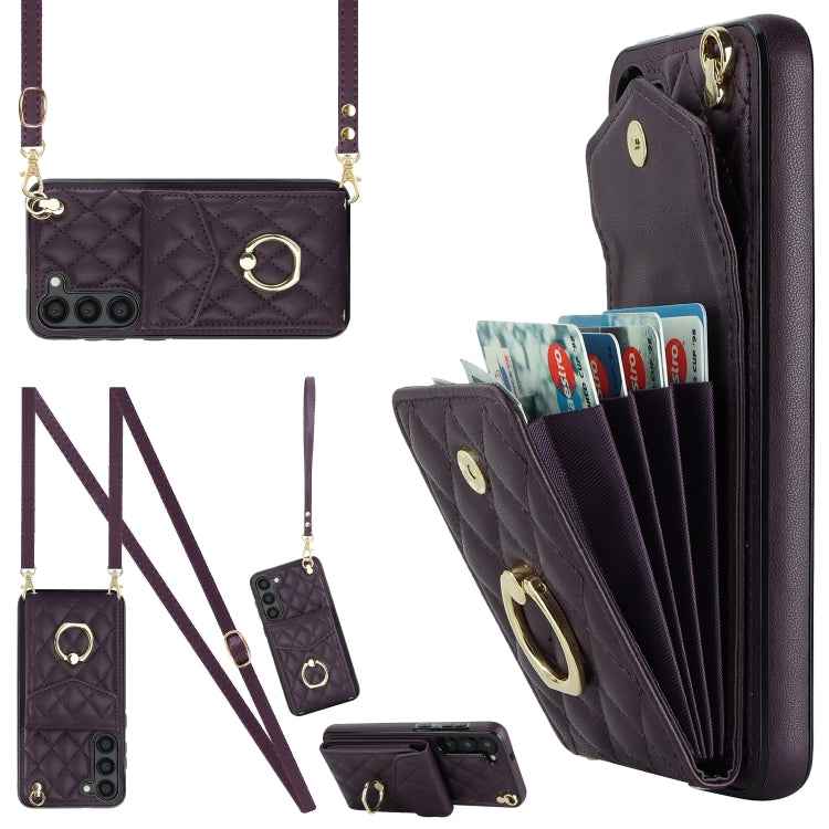 Rhombic Texture Card Bag Phone Case with Long Lanyard, For Samsung Galaxy S24 5G, For Samsung Galaxy A54 5G, For Samsung Galaxy S23 Ultra 5G, For Samsung Galaxy S23+ 5G, For Samsung Galaxy S23 5G, For Samsung Galaxy Note20 Ultra