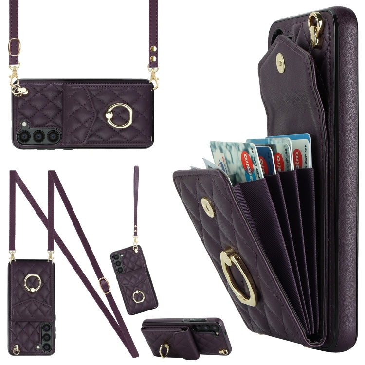 Rhombic Texture Card Bag Phone Case with Long Lanyard, For Samsung Galaxy S26+ 5G, For Samsung Galaxy S26 Ultra 5G, For Samsung Galaxy S26 5G, For Samsung Galaxy S25 Edge 5G, For Samsung Galaxy S24 Ultra 5G, For Samsung Galaxy S24+ 5G